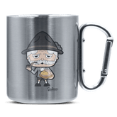 Da Oid Sinzer Leberkassemmel Edelstahl Kaffeetasse silberer Karabiner 320ml Grosser Traithen Front